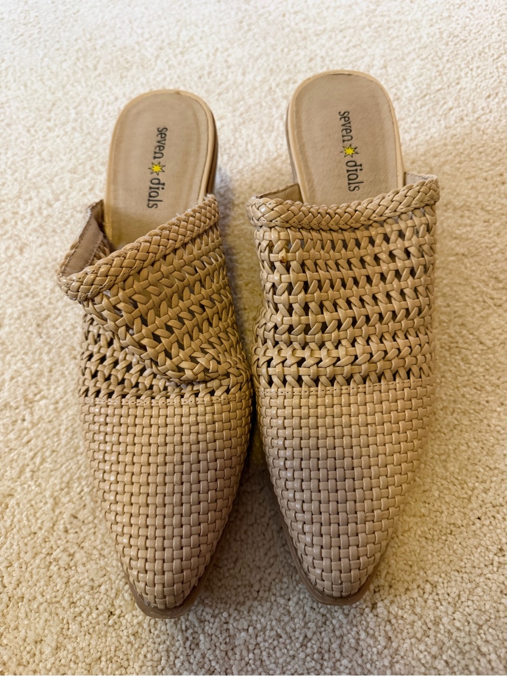 Seven Dials Tan Woven Pointed-Toe Slip-On Mules